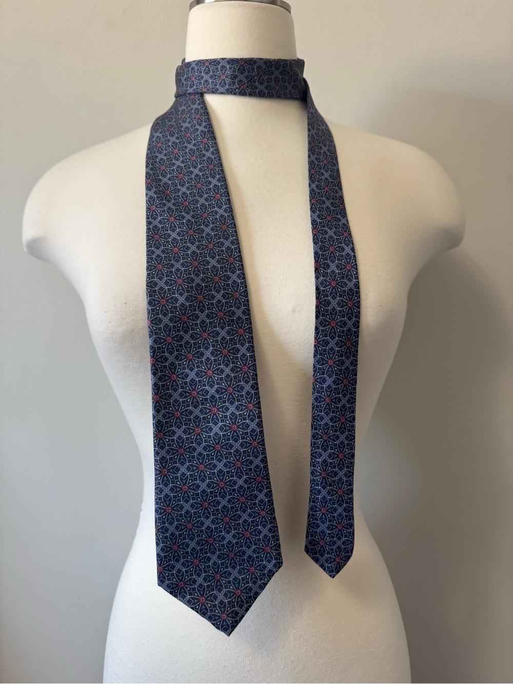 Monzini Collection Vintage Silk Tie Men's Navy Geometric Silk Tie